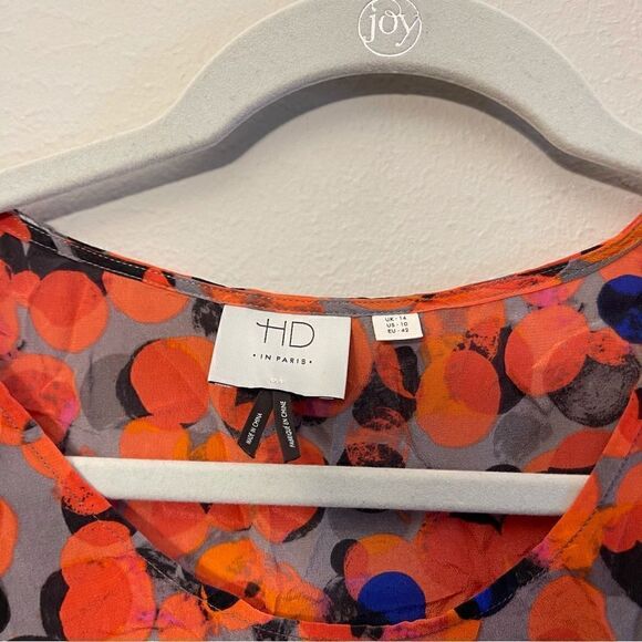 anthropologie hd in paris 100% silk polka dot ruffle short sleeve top size 10 - Picture 3 of 4